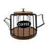 Coffee Pod Holder Storage Basket,Wooden Base,with Lid Metal Sturdy Organizer Coffee Capsule Holder for Kitchen Counter Home