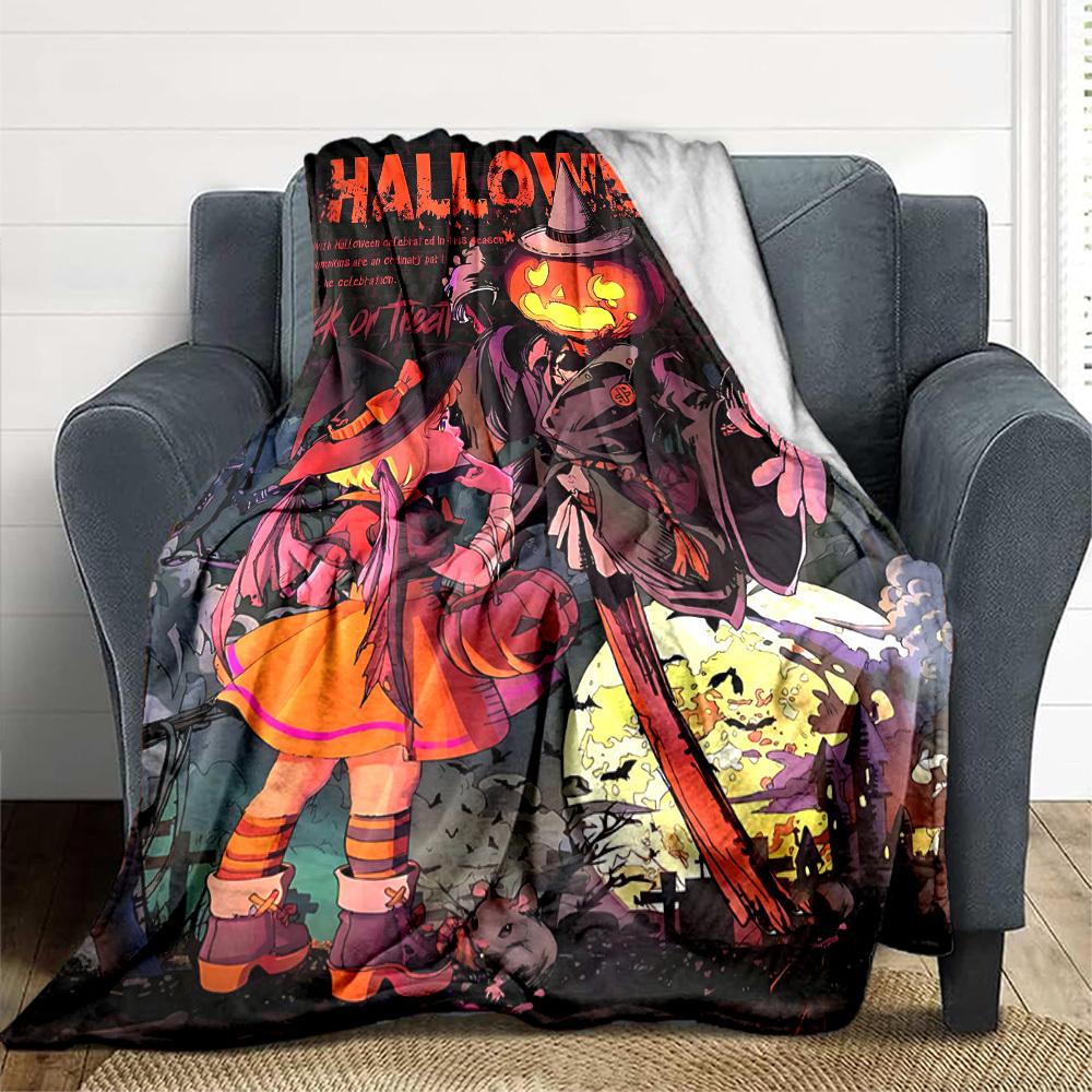 1pc Halloween Pumpkin Blanket, Lightweight Flannel Throw Blanket For Sofa, Bed, Travel, Camping, Living Room, Office, Couch, Chair, And Bed
