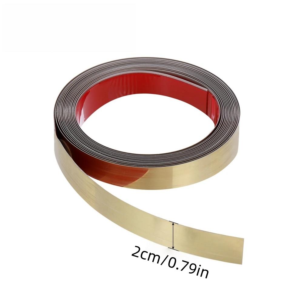 1pc 5m/196.85inMirror Self-adhesive Flat Decorative Lines Strip Stainless Steel Gold Wall Sticker Background Wall Ceiling