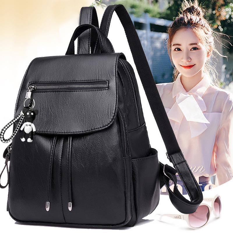 Versatile Women's PU Leather Backpack - Customizable Labels & School Bag