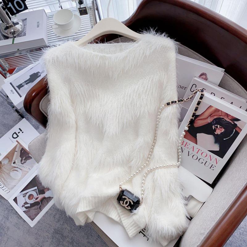 Women's French-Style Mink Wool Pullover Sweater - Soft, Cozy, and Thick for Autumn and Winter.