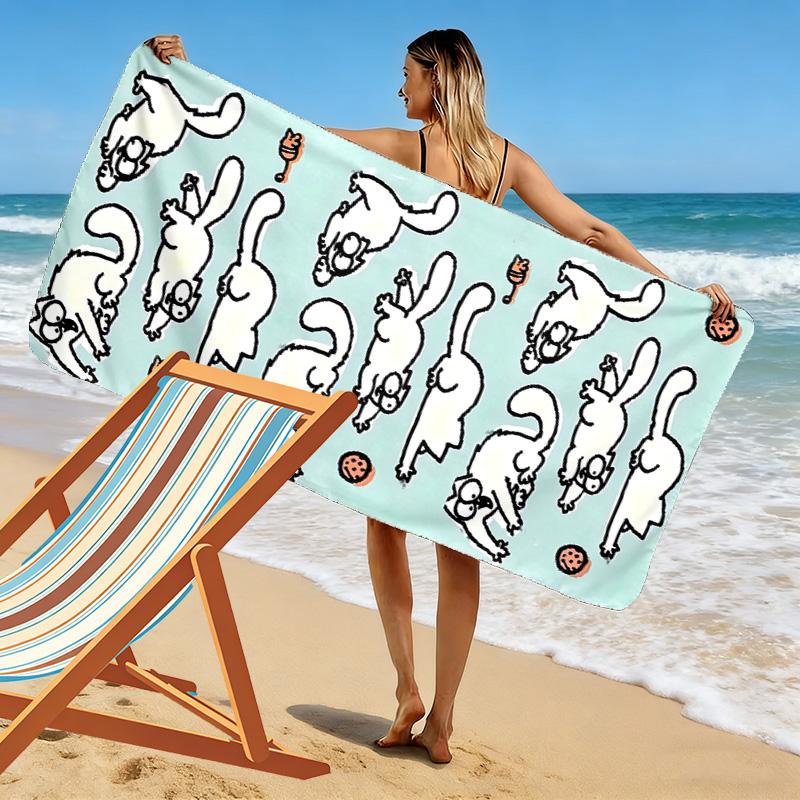 Simon's Cat Aufdruck Strandtuch, Großes Weiches Schnelltrocknendes Handtuch für Strand Camping Schwimmen