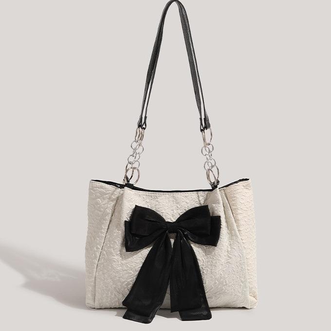 

Korean version bag women 2025 new niche bow tote bag summer large-capacity canvas bag cute single