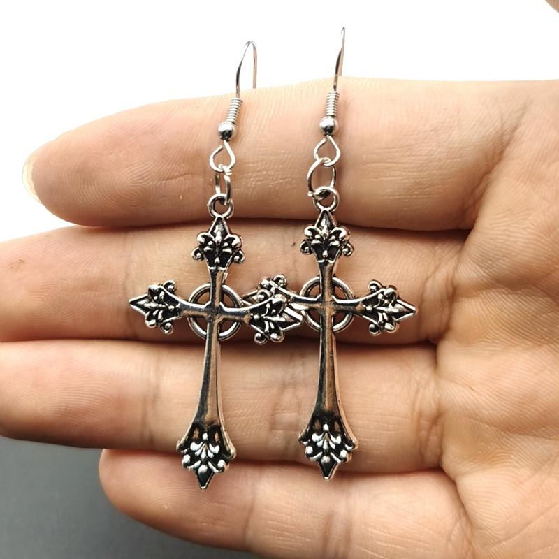 2026New Cross Gothic Earrings Large silver colour Statement Trad Goth Jewelry fashion delicacy women gift girlfriend