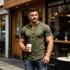 Men's Short Sleeve Shirt Vintage V-Neck Lace-Up Casual Color Summer Top