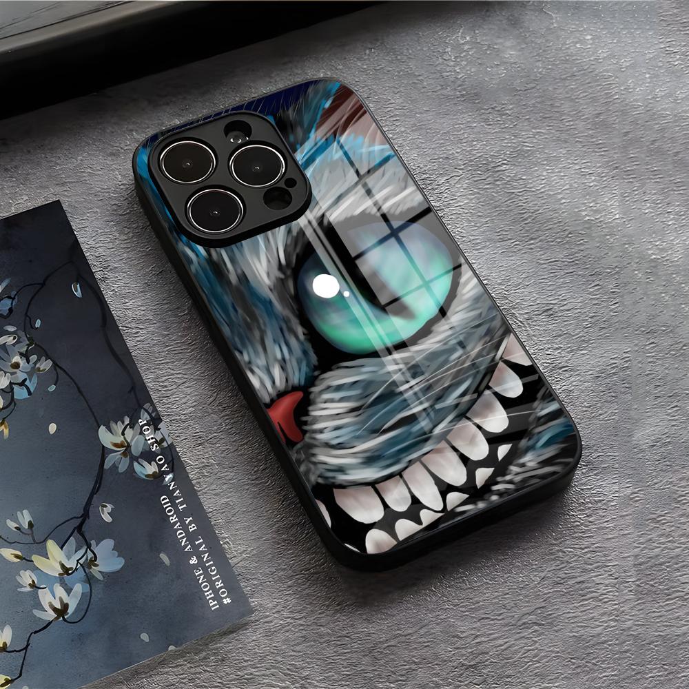 C-Cheshire Cat Cool Phone Case For IPhone 17 Air 16 E Pro Max 15 14 13 Mini 12 Pro 11 Max Plus Black Glass Cover