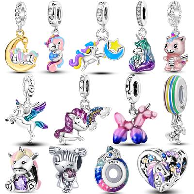 Majestic Unicorn Charms 925 Silver Beads Colorful Pendant for DIY Charm Bracelet Women Jewelry Gift