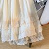 Retro Forest-Style Lace Mesh Cotton Midi Skirt for Women