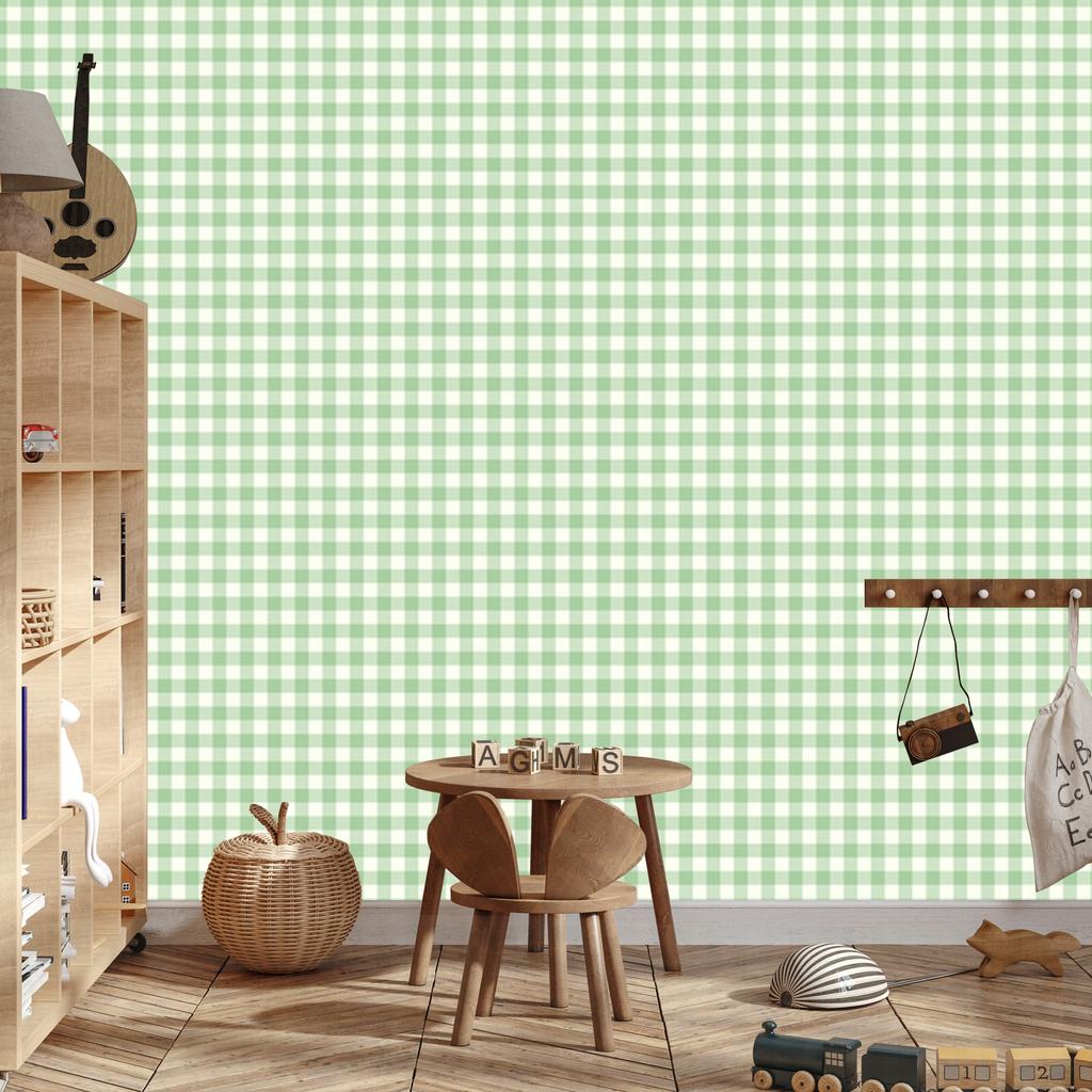 Wallpaper Fabric Pattern Mint, White and Green for Living Room and Bedroom 50x1000