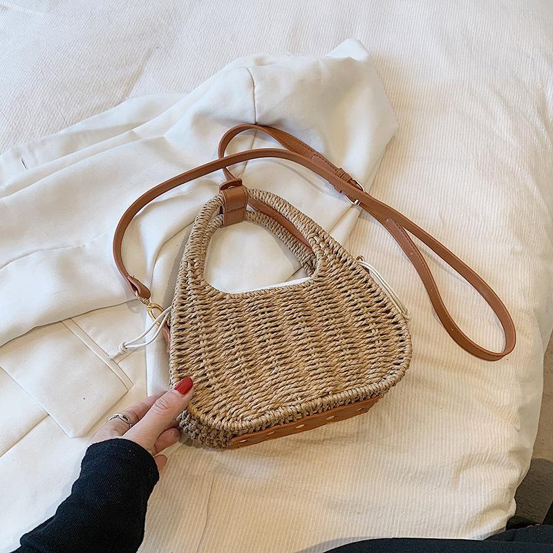 

Сумка через плечо ручной работы для женщин, плетеная французская сумка из травы для летнего туризма, пляжного отдыха, модная сумка в западном стиле (20cm<Max Length<30cm)