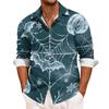 Men's Loose Fit Long Sleeve Shirt with Turn Down Collar Halloween Theme Vintage Casual Button Down Shirt for Spring Autumn Outdoor Daily Wear