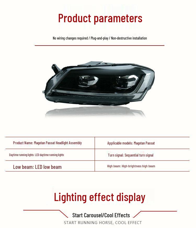 LED Projector Headlight Assembly with Flowing Turn Signals for 12-16 Volkswagen Magotan B7