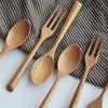 Dinner Portable Wood Handle Ice Cream Salad Kitchen Tableware Utensils Fork Wooden Spoon