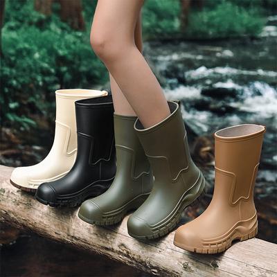 Bottes de Pluie Mode Style Coréen Bottes de Pluie Mi-mollet pour Femmes Travail Antidérapantes Chaussures en Caoutchouc Dames Adulte Belles Chaussures d'Eau