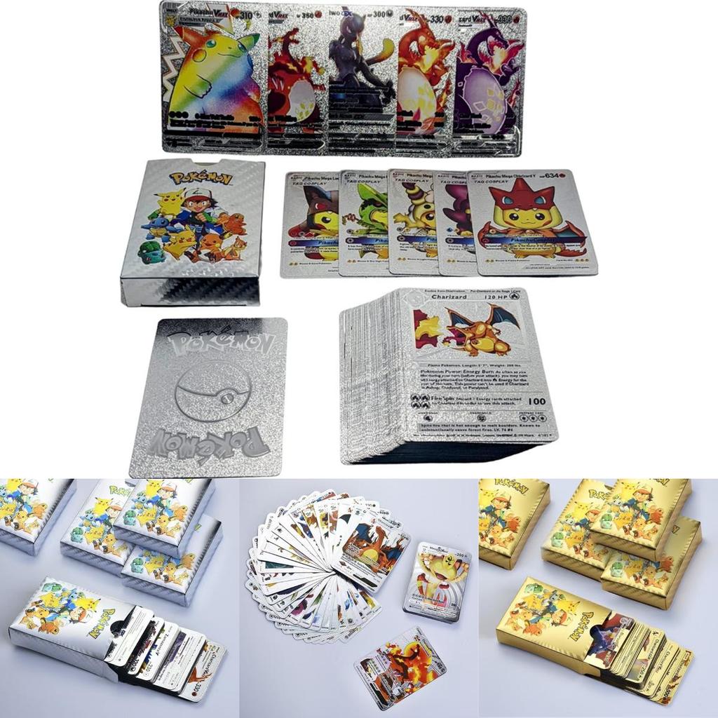 Exquisite Pokemon Cards Metal Gold Energy Card Charizard Pikachu Collection For Kids