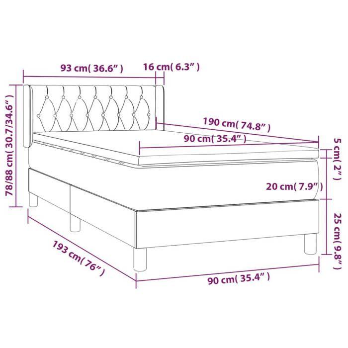 3131115 vidaXL Lit à sommier tapissier avec matelas Bleu foncé 90x190 cm