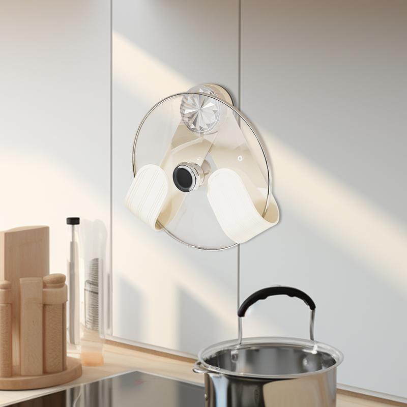 Pot Lid Organizer Adjustable Wall Mounted Pot Lid Holder Multifunctional Kitchen Gadget Rotatable Pan Cover Organizer For
