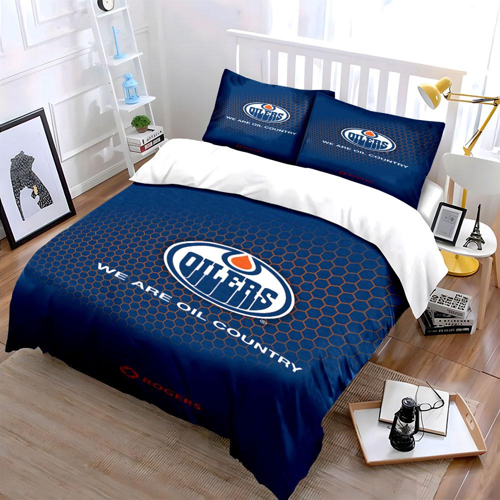 Oilers Logo Bedding Set - Blue Honeycomb Design Print Bedding Set Duvet Cover Pillowcases (1* Duvet Cover 2* Pillowcases Do Not Include Comforter)