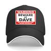 Funny BEWARE OF DAVE Vintage Cap with Dave Warning Print Adjustable Retro Driver Hat for Unisex W Sandwich Baseball Cap