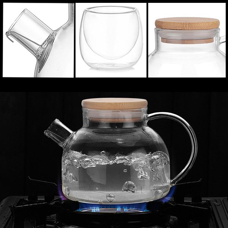 Heat Resistant Glass Tea Infuser Pot  With Wooden Cover Flower Tea Puer Kettle Coffee Cup Teapot Set Wzpi