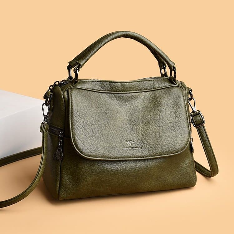 Soft leather multi-compartment crossbody bag women's shoulder bag