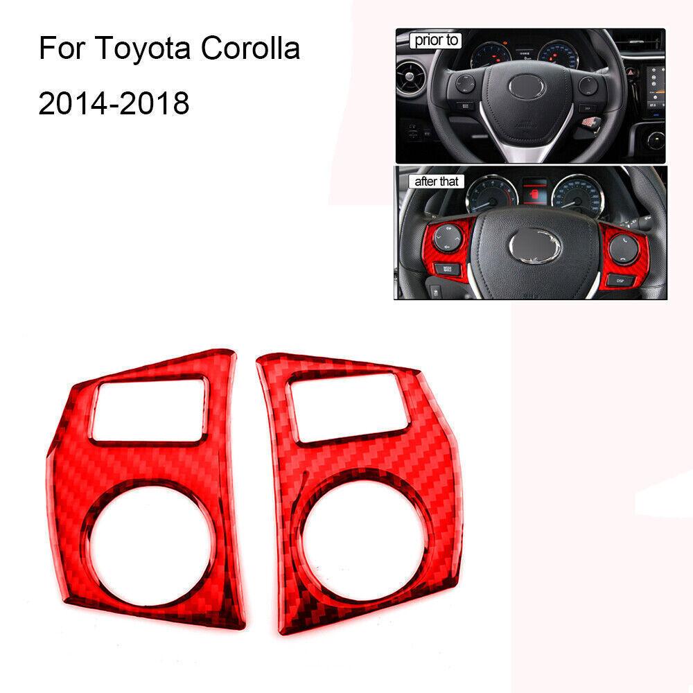 Red Carbon Fiber Steering Wheel Button Frame Cover Trim For Toyota Corolla 14-18