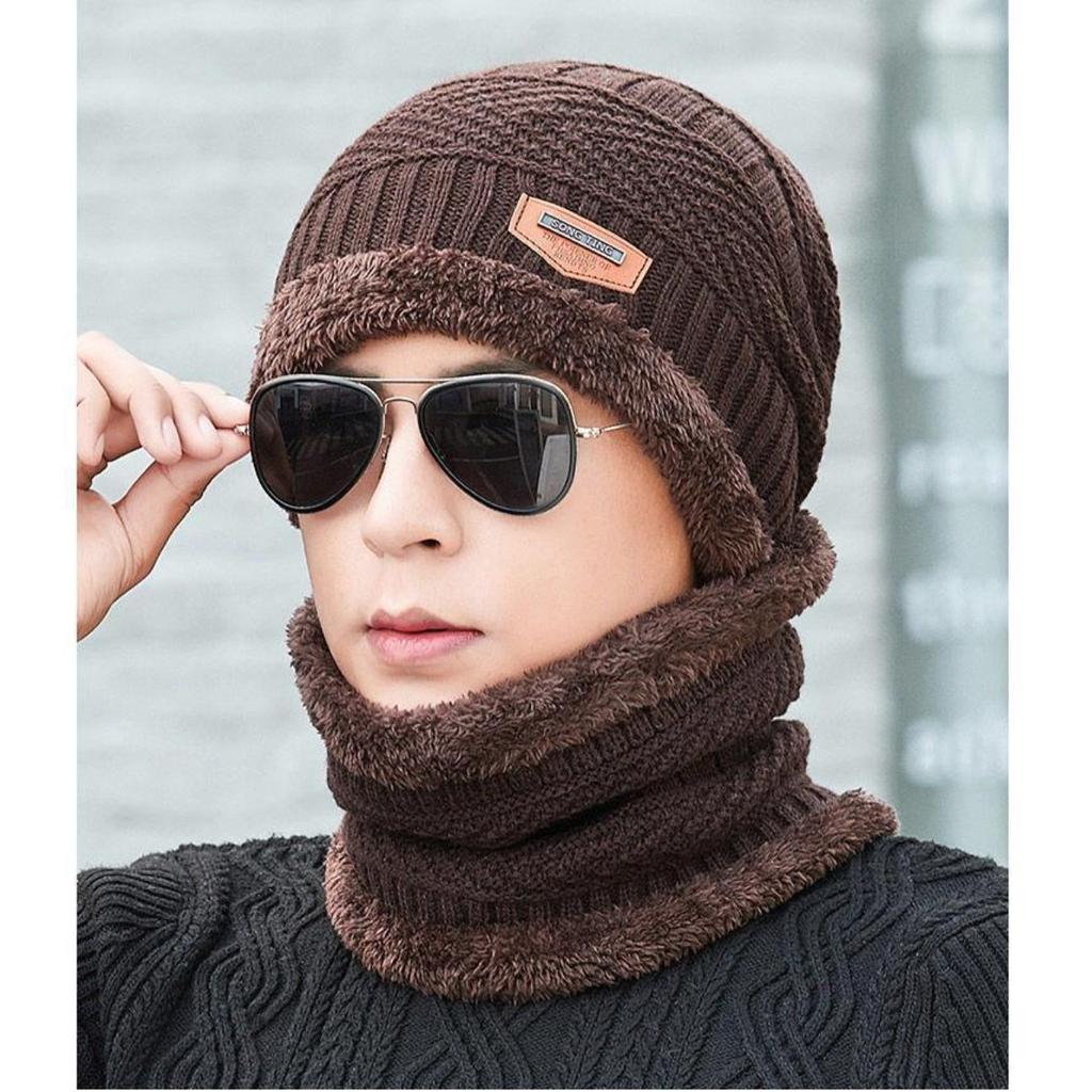 Warm Hat, Knitted Hat, Plush Hat, Thick Hat, Outdoor Hat, Cycling Hat, Pullover Hat, Ear Protection Hat, Cold Neck Cover, Two-piece Set