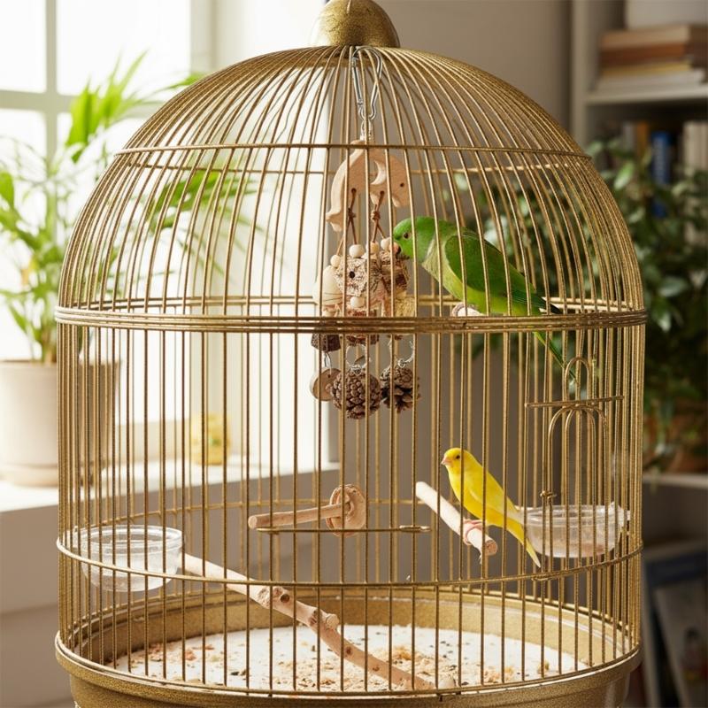 Bird Cage Hanging Toy With Natural Ball Safe Wooden Parrots Chewing Toy For Mental Stimulation
