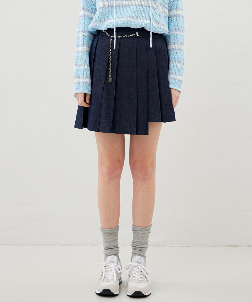 Ollibeudeollibeu Asymmetrical Denim-Like Pleated Skirt Oe6Ms3170