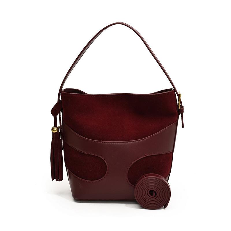 Ielgy Retro Fashion Hand-Carry Bucket Bag Autumn Winter Frosted Casual Shoulder Bag Niche High-End Female Bag