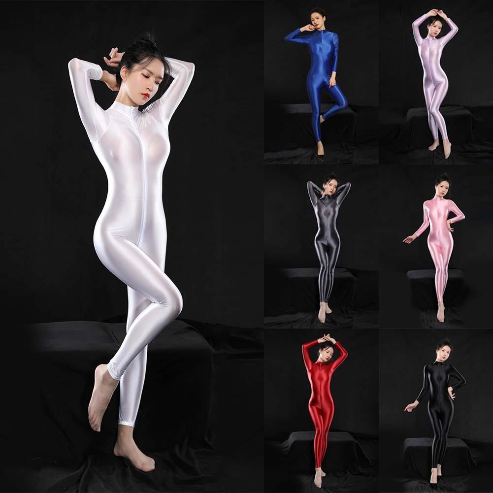 Womens Bodysuit Tights Zip-up Bodystockings Bodysuit