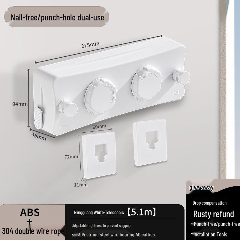 

Punch-Free Double Retractable Clothesline: Invisible Indoor Balcony & Bathroom Dryer with Steel Wire Rope.