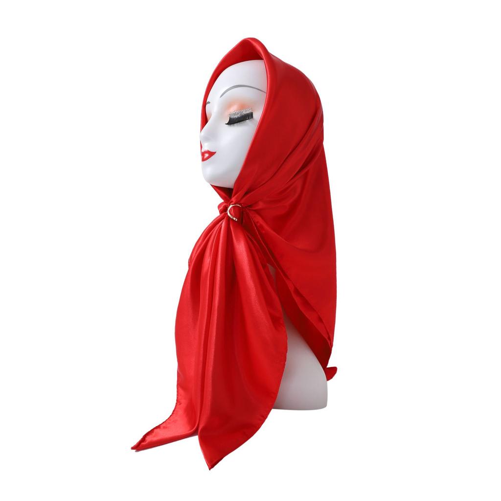 Fashionable New Versatile Headscarf Large Square Scarf Solid Color Scarf Women'S Simulated Silk Satin Scarf