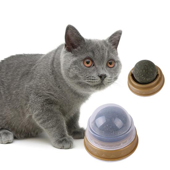 Catnip Ball Self Adhesive Rotatable Safe Ingredients Dental Care Multipurpose Clean Teeth Natural Edible Catnip Ball Cat Wall Treats Pet Supplies