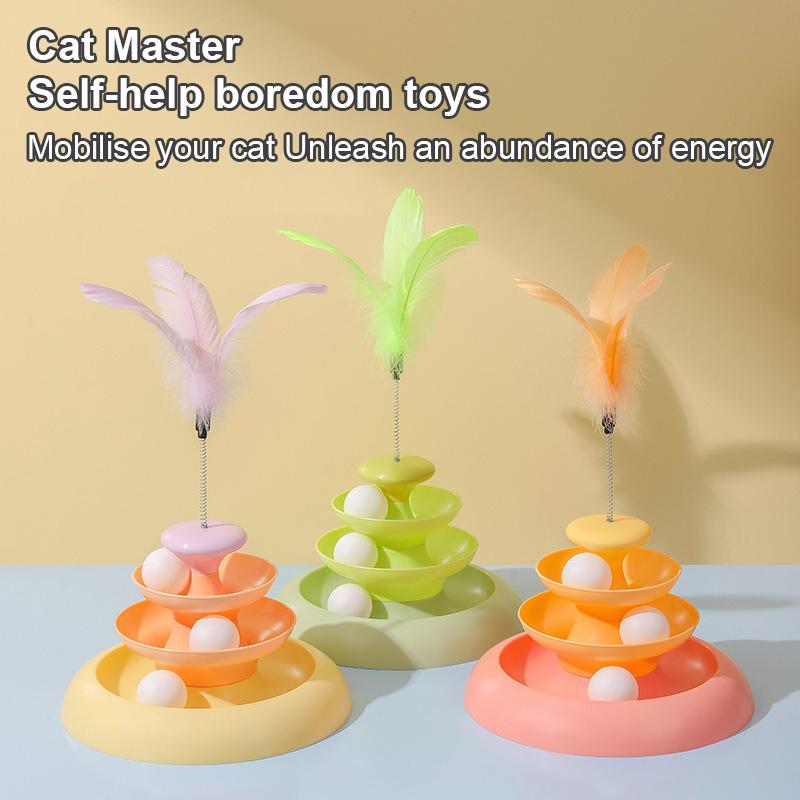 Cat Toys Carousel Ball Teasing Ball with Feathers Cat Stick Self-entertainment Fall-resistant Scratch Removable Boredom Relief