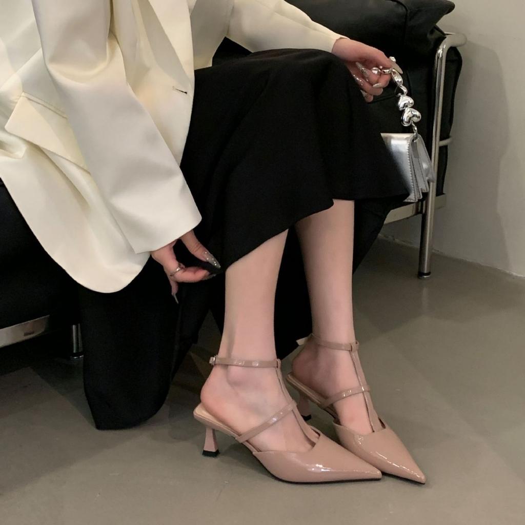French Niche High Heels with Skirt Sandals Fairy Style 2025 New Summer Temperament Pointed Nude Single Shoes Women