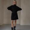 Women's Casual Thick Ribbed Long Sleeve Turtleneck Sweater Dress, Solid Color, Bodycon Fit, Autumn Winter 2024.