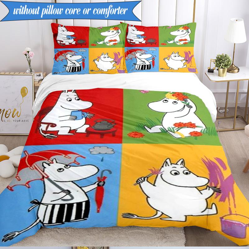 3PCS White Hippo Fishing Adventure Bedding Set,Including 1pc Duvet Cover And 2pcs Pillowcases Perfect for Bedroom, Dormitory, Fan Christmas Gift
