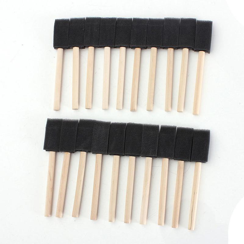 20pcs 1” Foam Sponge Brushes Wood Handle Painting Drawing Finishing Craft Tool