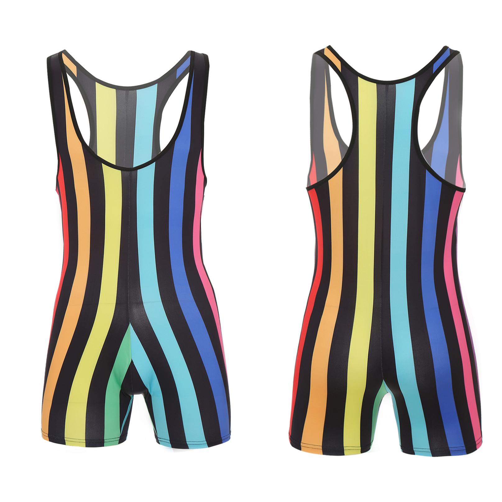 

Чоловічий смугастий борцовський комбінезон, спортивний коректуючий одяг, боді, шорти, цільний комбінезон 3XL чорний/синій