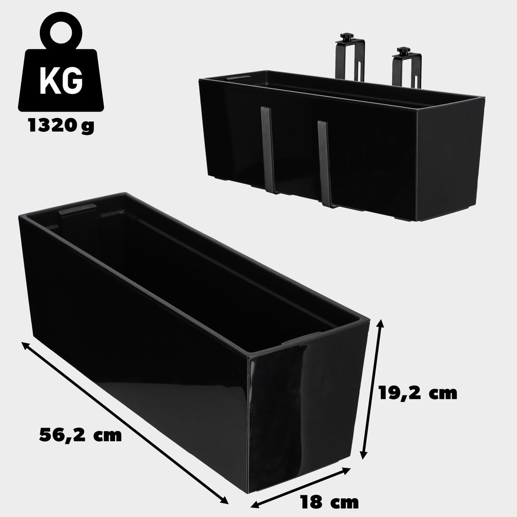 KADAX Flowerpot Balcony Box Handles 19x56cm Black