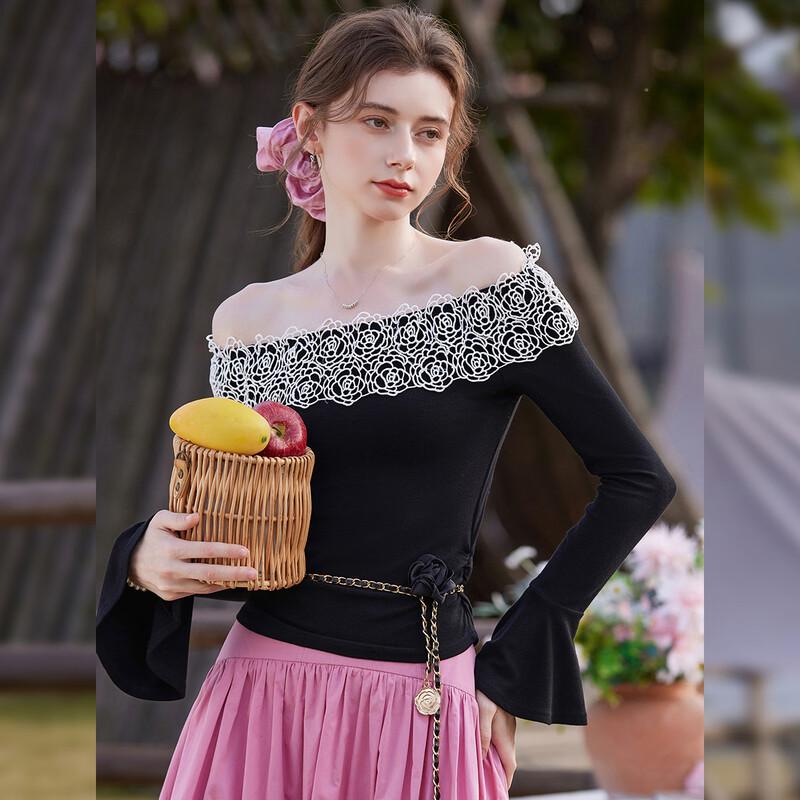 Bailuyu Off-Shoulder Floral Ruffle T-shirt L