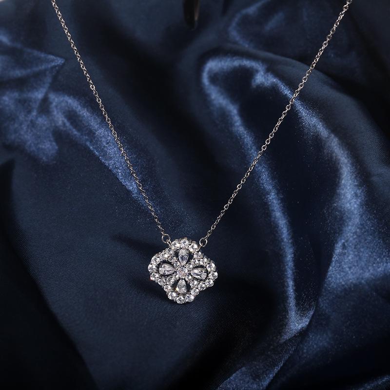 silver high carbon diamond hollow flower-shaped zircon ring water drop round flower necklace female party birthday jewelry