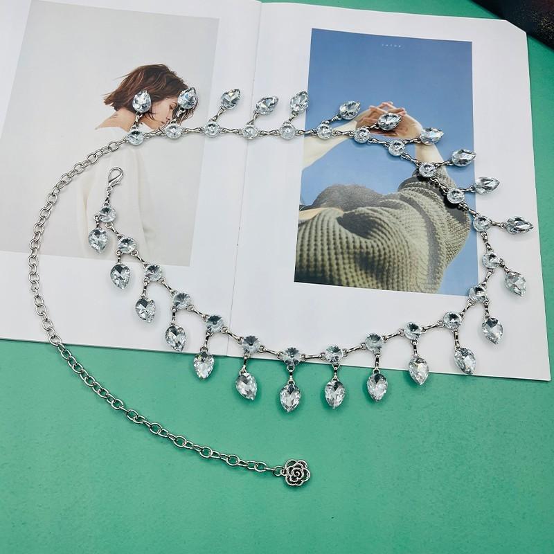 Modern Belly Dance Waist Chain With Water Crystal Dangle For Women