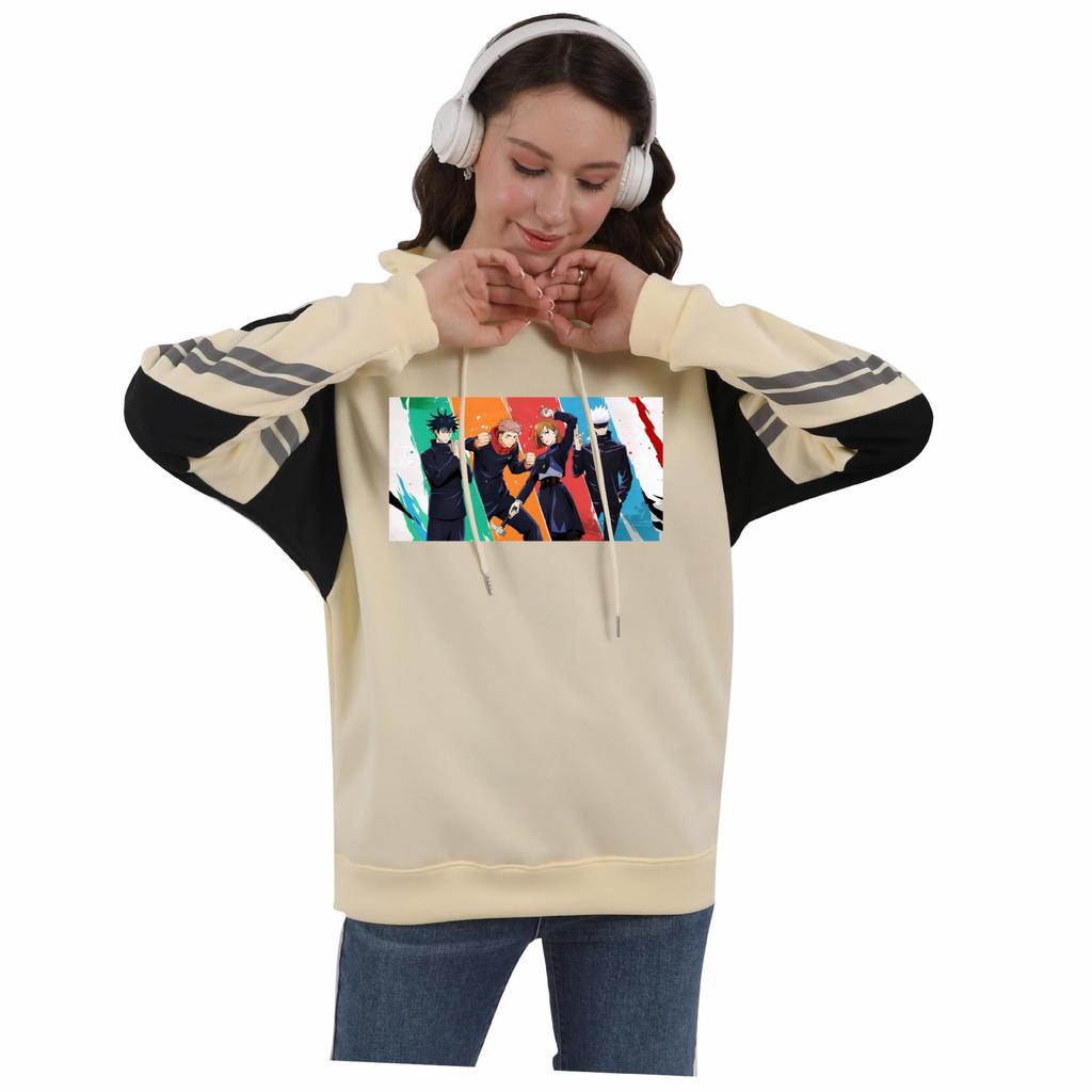 Jujutsu Kaisen Color Block Patchwork Fleece Hoodie for Men & Women