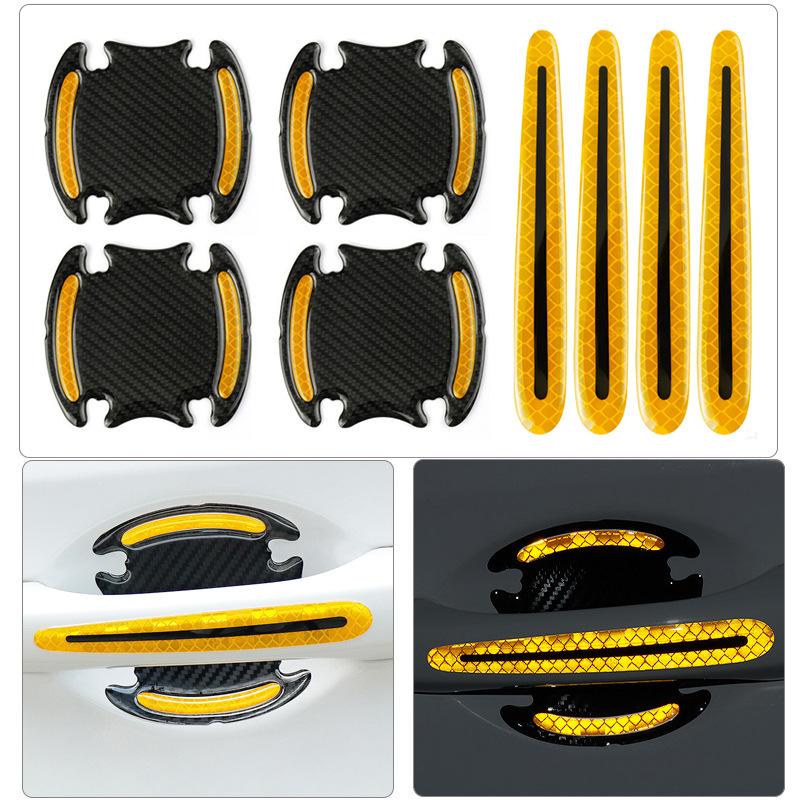 8PCS Car Door Bowl Handle Protector Safety Warning Anti-collision Anti-scratch Reflective Strip Exterior Protection Accessories