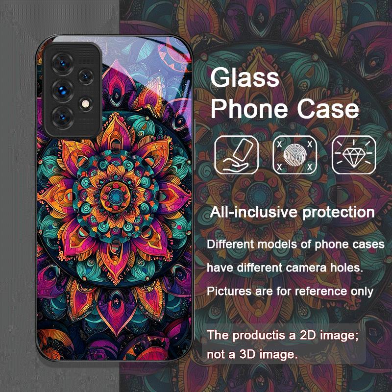 Vintage Mandala Lotusblumenmuster Gehärtetes Glas Handyhülle für Samsung Galaxy A56 A72 A55 A54 A53 A52 A36 A15 A14 A13 Cover