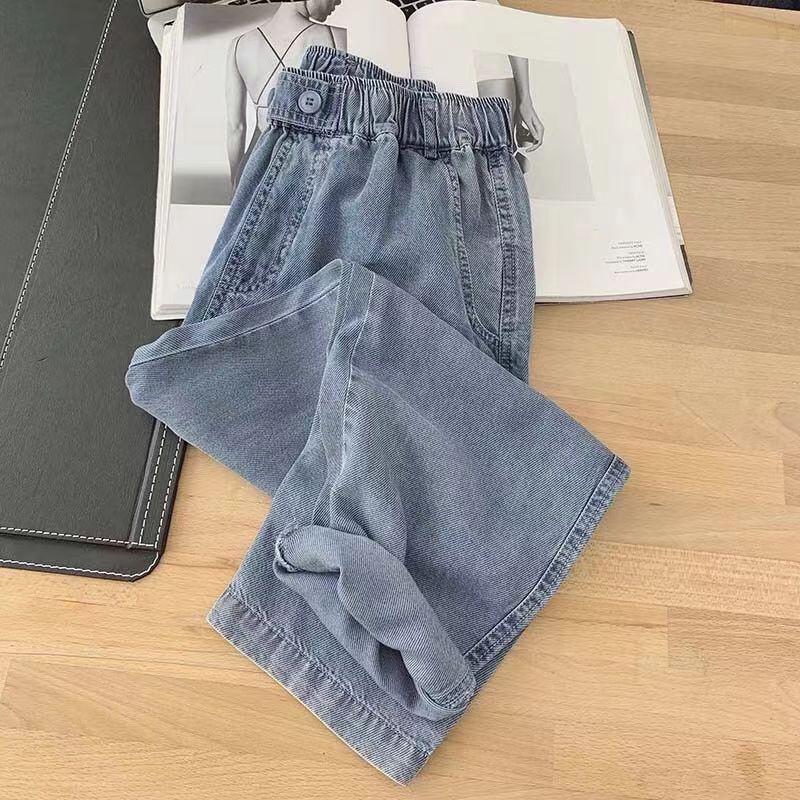 Women's Light Blue High-Waisted Tencel Denim Jeans, Loose Straight Leg, Petite & Plus Sizes, Summer Thin Style