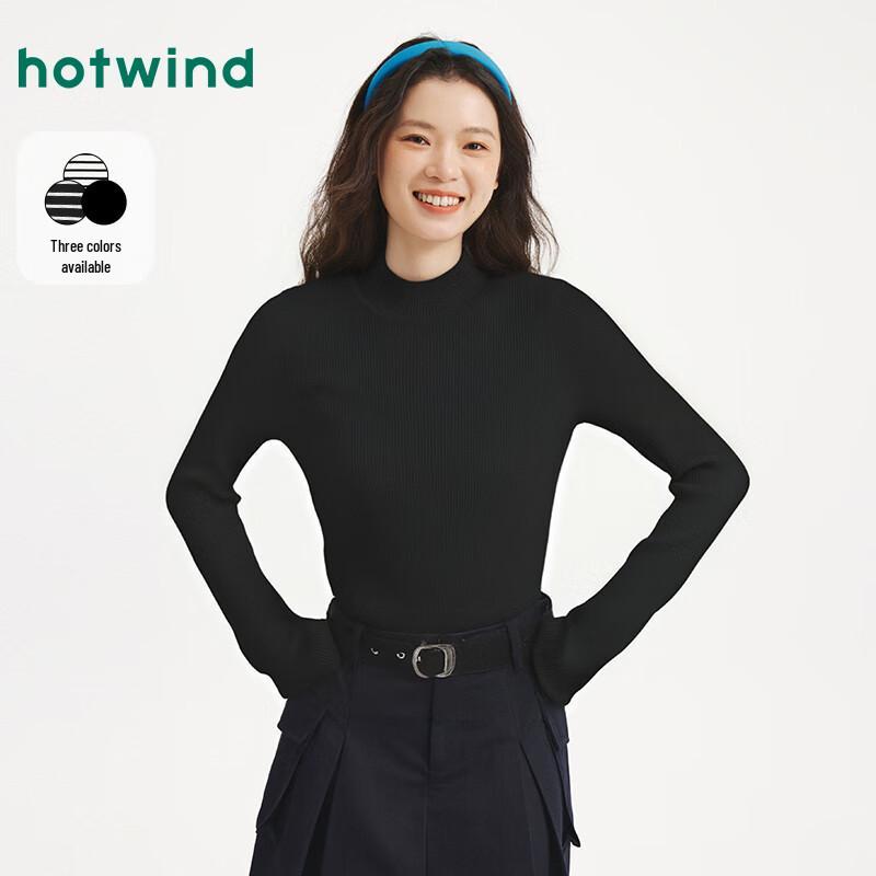 Hotwind Women s Semi-High Collar Striped Knit Sweater M