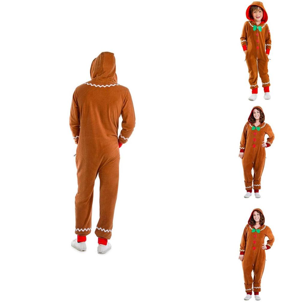 Christmas Gingerbread Man Cosplay Costume Kids Adult Hooded Jumpsuits